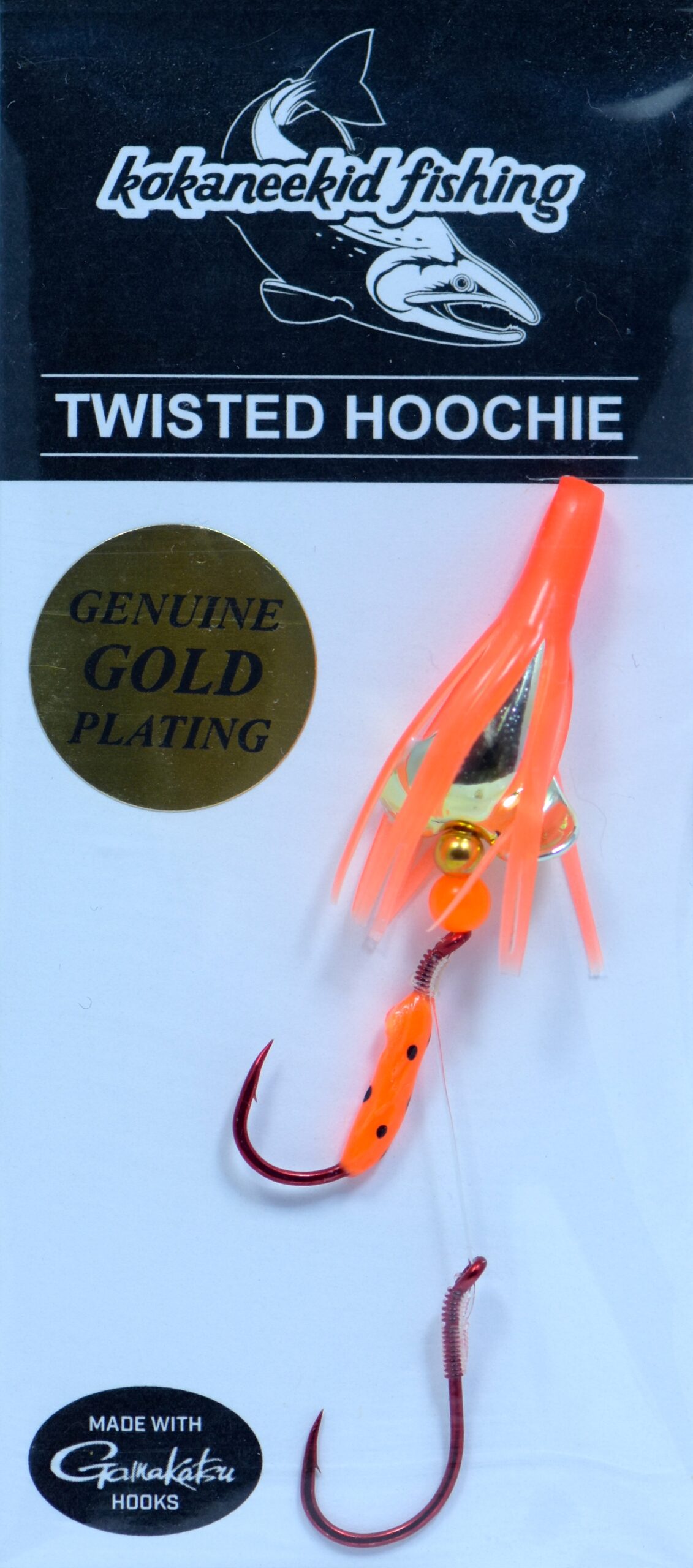 Twisted Hoochie – Orange w/Gold - Kokaneekid Fishing
